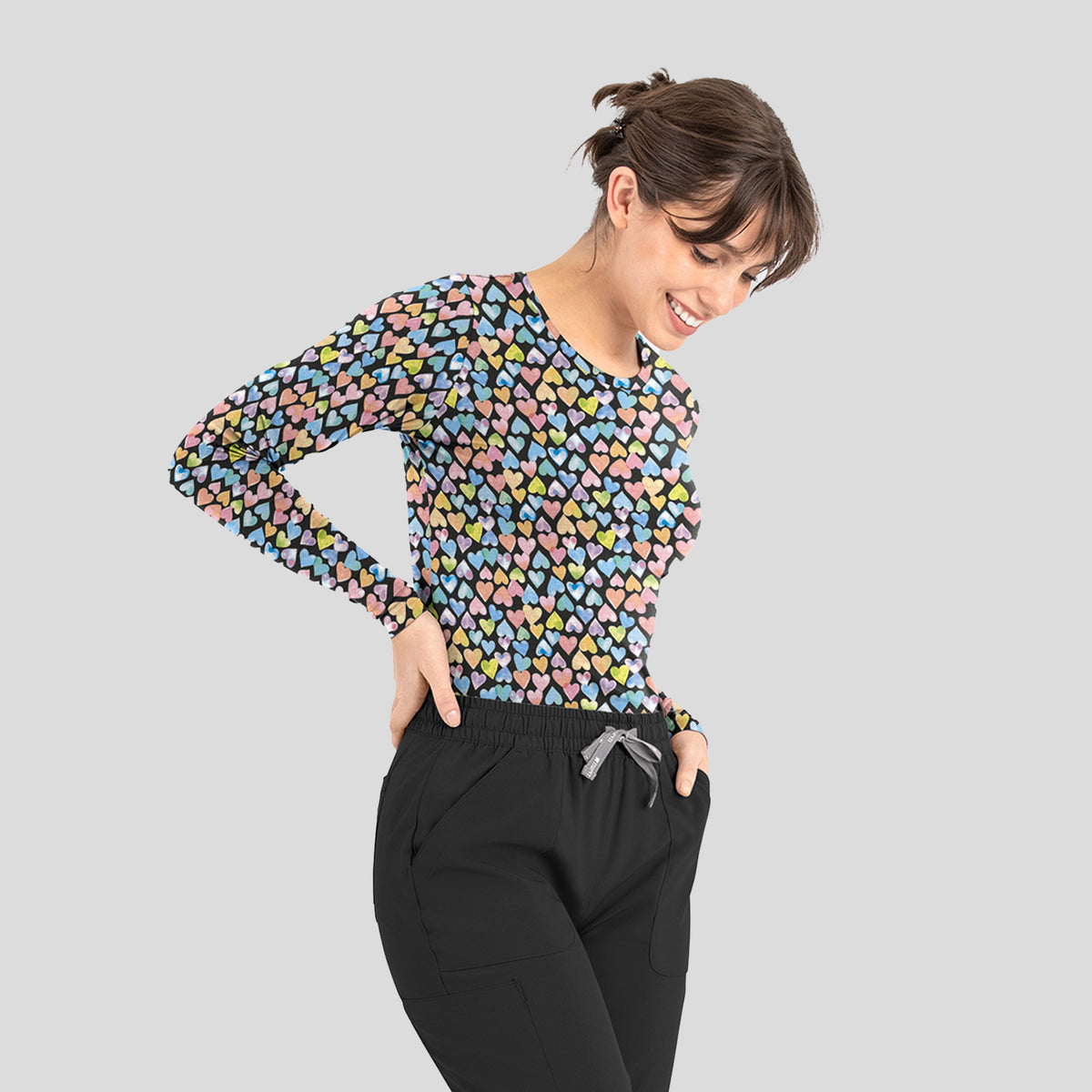 Women's Basic Long Sleeve Under Scrub Tee | Midnight Hearts