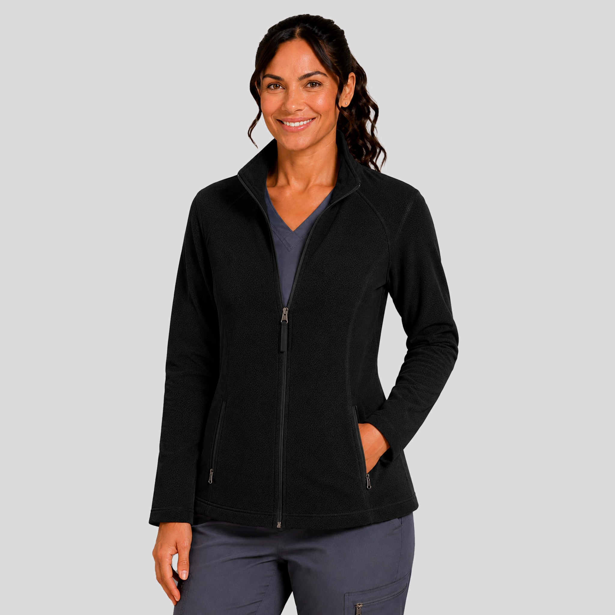 Two-Pocket Bonded Fleece Full Zip Jacket | Black