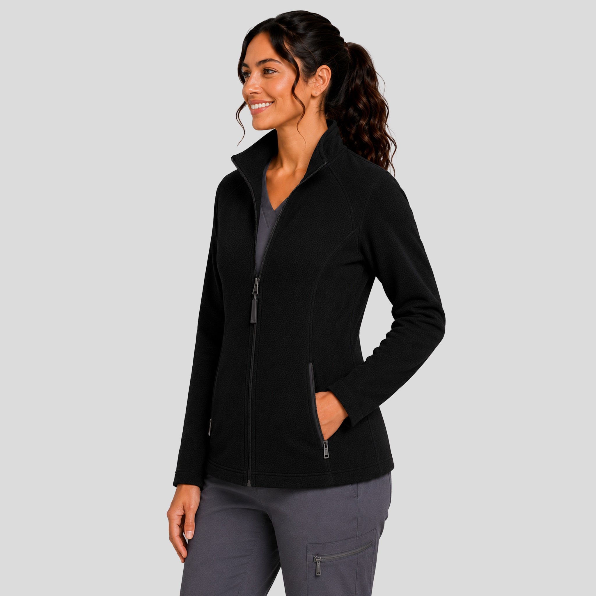 Two-Pocket Bonded Fleece Full Zip Jacket | Black