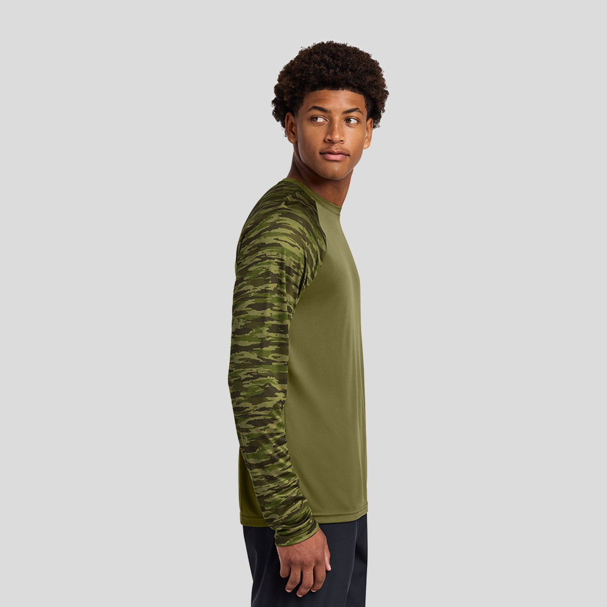 Drift Camo Colorblock Long Sleeve Tee | Olive Drab Green